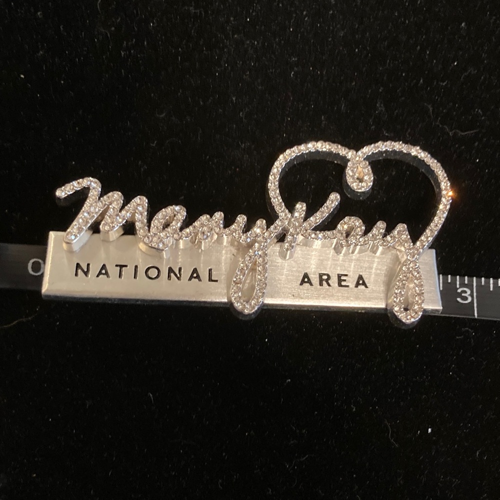 Mary Kay commemorates sellers with this fashion silvertone brooch. Clear stones - Picture 4 of 5